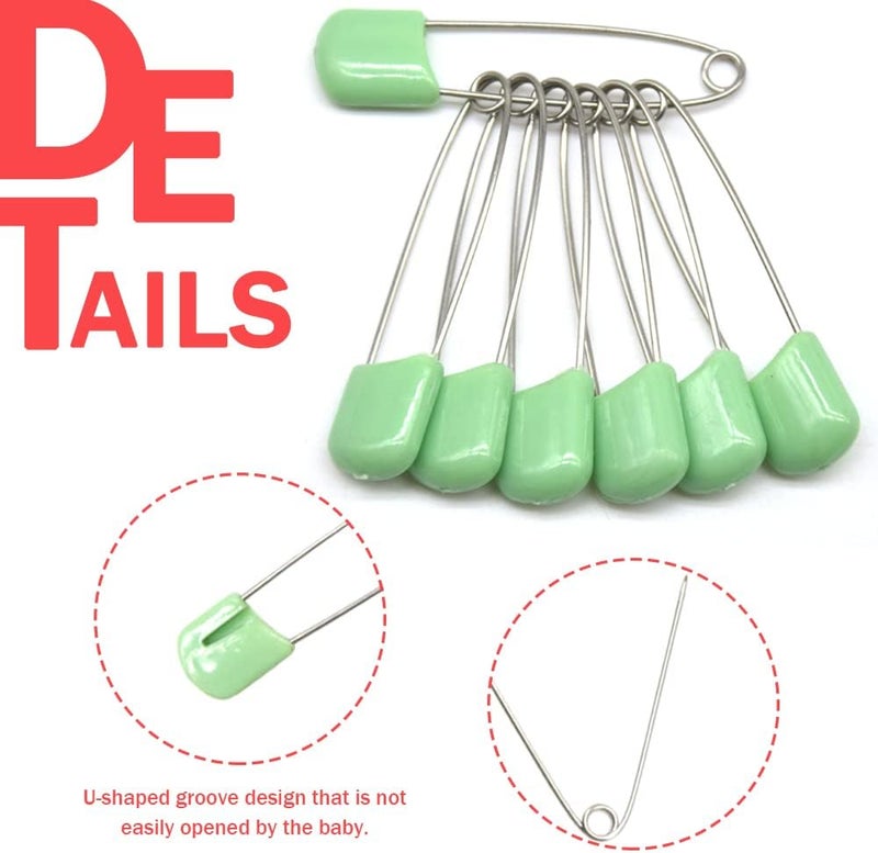 Hocansen 50 PCS Safety Pin 54mm/2.2in Baby Diaper Pins for Cloth Plastic Head Baby Pins for Diapers Stainless Steel Cloth Pins with Locking Closures Nappy Pin for Crafts（DT/Light Green） - Image 3